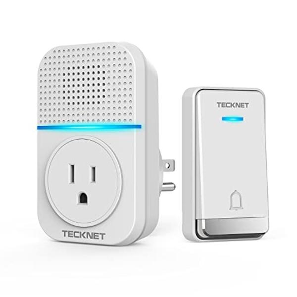 TECKNET Wireless Doorbell, Self-Powered Plug-Through Door Bell, IP66 Waterproof Door Bells for Homes Classroom with 60 Ringtones & 5 Level Volume, 1300ft Range Doorbells with LED L
