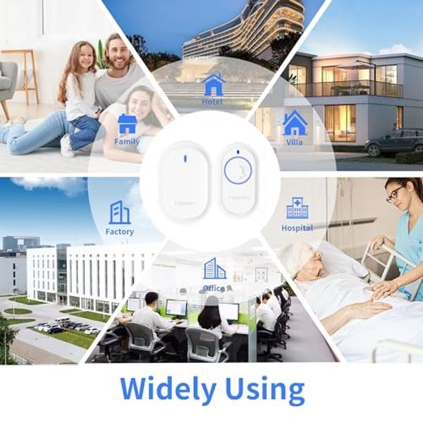 Wireless Doorbell,Mini Doorbell 500ft Range 0-110dB Mute Mode 39 Doorbell Chimes,5 Levels Volume Adjust & Doorbell with LED Light,Easily Install at Office,Hotel,Home,Villa,Apartmen
