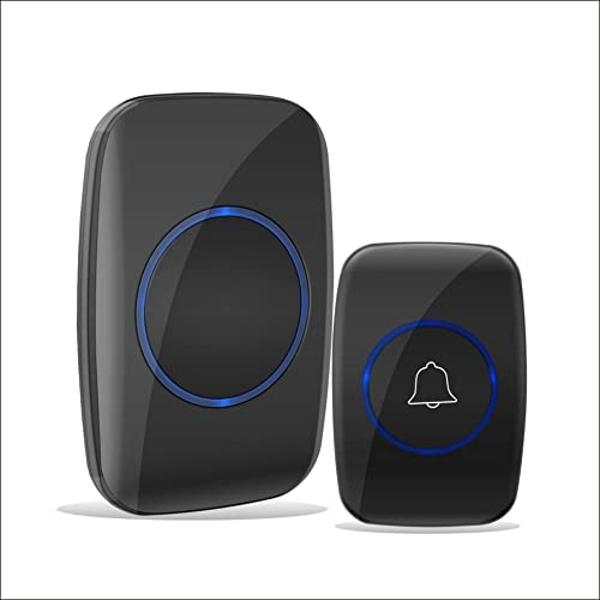 Wireless Doorbell JSIEEM 1200 feet Waterproof Door Bells & Chimes Wireless with Flash LED Light 36 Melodies 4 Volume Levels for Home Office (2 Receivers& 1 Touch Button, Black)