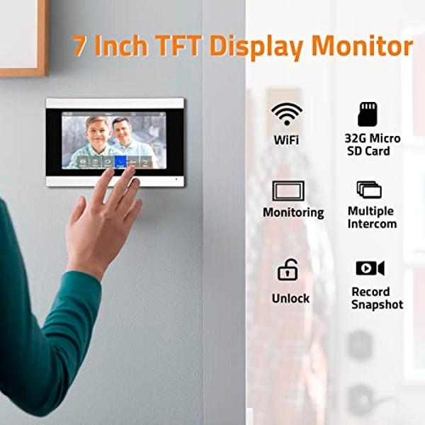 AMOCAM Wireless Video Doorbell Intercom with Monitor System, WiFi Video Intercom 1080P HD Metal Camera, 7 Inch Monitor with 32G Card Record, Tuya APP, 2-Way Audio, Unlock for Home 