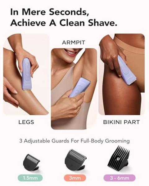 Bikini Trimmer for Women, Pubic Hair Shaver for Women -Electric Hair Shaver Razors, LADYSPOT™ Shaving Sets,with 3 Guards,Replaceable Hypoallergenic Ceramic Blade,Wet/Dry(Purple)