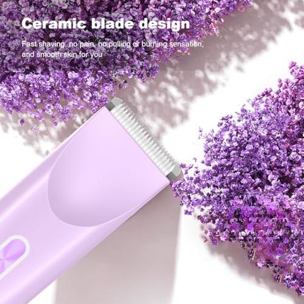 Bikini Trimmer for Women, Pubic Hair Shaver for Women -Electric Hair Shaver Razors, LADYSPOT™ Shaving Sets,with 3 Guards,Replaceable Hypoallergenic Ceramic Blade,Wet/Dry(Purple)
