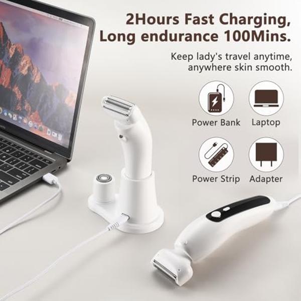 Haosens Electric Shaver for Women, Womens Electric Razor, Cordless Bikini Trimmer - Rechargeable Smooth & Painless 2 in 1 Womens Shave for Bikini Hair Removal Underarm Public Hairs
