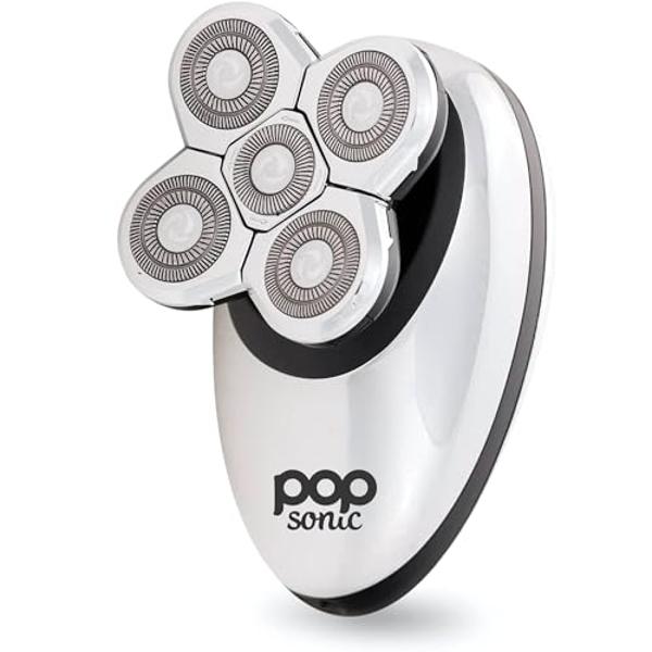 Pop Sonic Shaver for Women (Silver) - 5 Head Women's Electric Shaver - 360 Degree Flawless Hair Remover for Women w/Battery, USB Charging Cord, Cleaning Brush & Manual | Waterproof