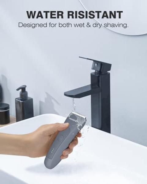 MANSPOT Electric Groin Hair Trimmer Men's Shaving & Grooming Sets Kit with 4 Guards and Replaceable Ceramic Blade Heads, Waterproof Wet/Dry Trimmer for Men, 90 Minutes Shaving, Gro