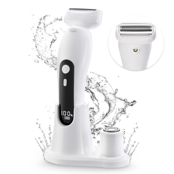Haosens Electric Shaver for Women, Womens Electric Razor, Cordless Bikini Trimmer - Rechargeable Smooth & Painless 2 in 1 Womens Shave for Bikini Hair Removal Underarm Public Hairs