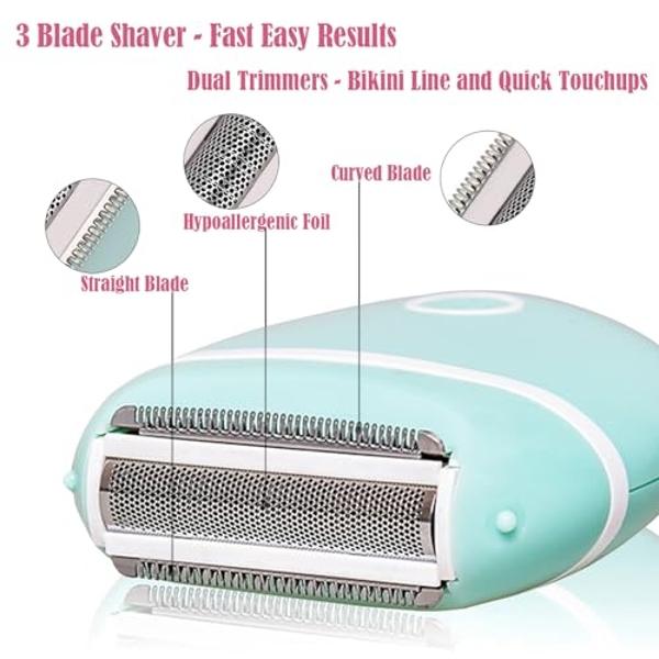 Electric Hair Shaver for Women: Compact, Cordless Wet & Dry Razor for Smooth Body & Dual Trimmers – Bikini Line and Quick, Travel-Friendly.BEAUTISILK (Green)