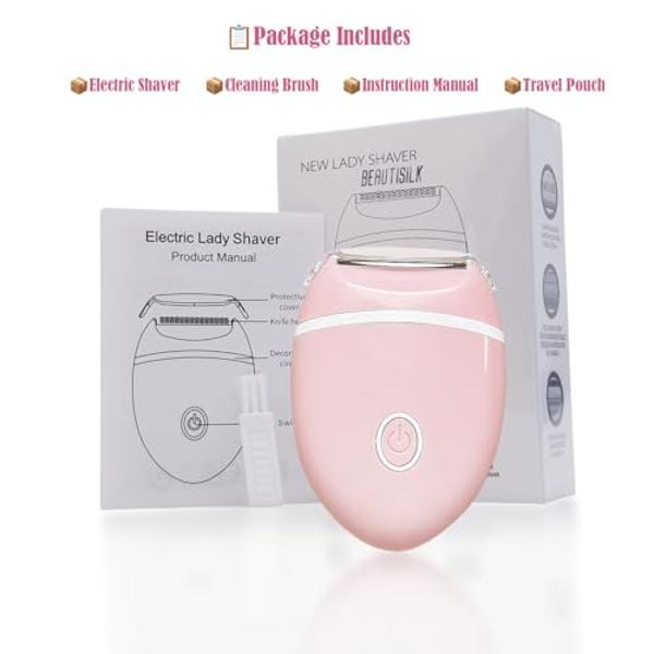Electric Hair Shaver for Women: Compact, Cordless Wet & Dry Razor for Smooth Body & Dual Trimmers – Bikini Line and Quick, Travel-Friendly.BEAUTISILK (Pink)