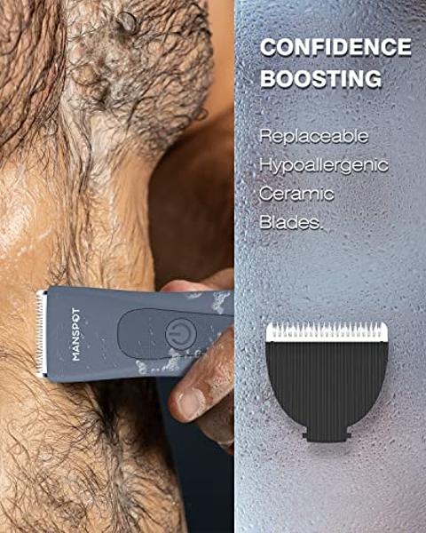 MANSPOT Electric Groin Hair Trimmer Men's Shaving & Grooming Sets Kit with 4 Guards and Replaceable Ceramic Blade Heads, Waterproof Wet/Dry Trimmer for Men, 90 Minutes Shaving, Gro