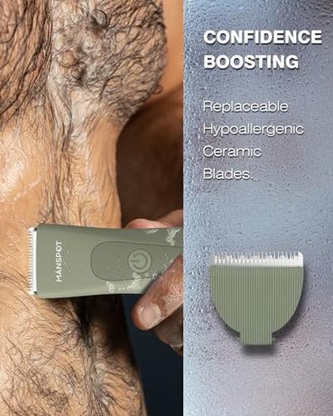 MANSPOT Manscape Pubic Hair Trimmer for Men and Women, Electric Ball Trimmer Pubic Trimmer Shaver,Hypoallergenic Ceramic Blade Heads,Waterproof Wet/Dry Groin Shaver,20 Times Usage,