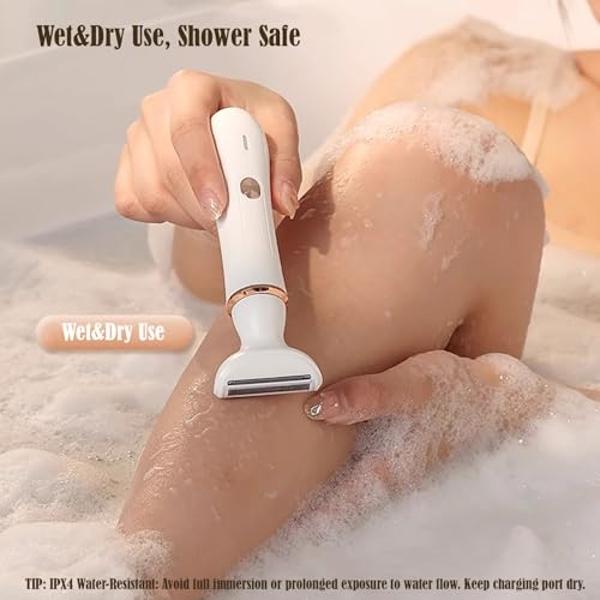 Electric Razor for Women: 2-in-1 Painless Epilator & Hair Removal Kit, Wet&Dry Use, Cordless, Type-C Rechargeable with Facial Hair Trimmer, 3-Blade Shaver Head, Plus Replacement Ti