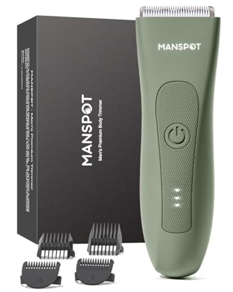 MANSPOT Manscape Pubic Hair Trimmer for Men and Women, Electric Ball Trimmer Pubic Trimmer Shaver,Hypoallergenic Ceramic Blade Heads,Waterproof Wet/Dry Groin Shaver,20 Times Usage,