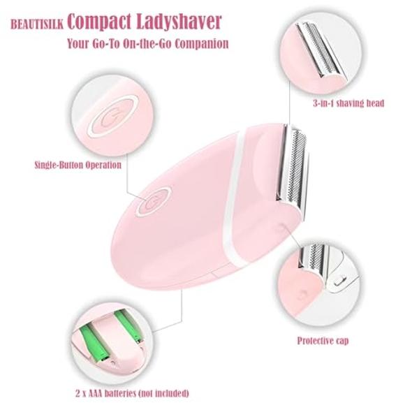 Electric Hair Shaver for Women: Compact, Cordless Wet & Dry Razor for Smooth Body & Dual Trimmers – Bikini Line and Quick, Travel-Friendly.BEAUTISILK (Pink)
