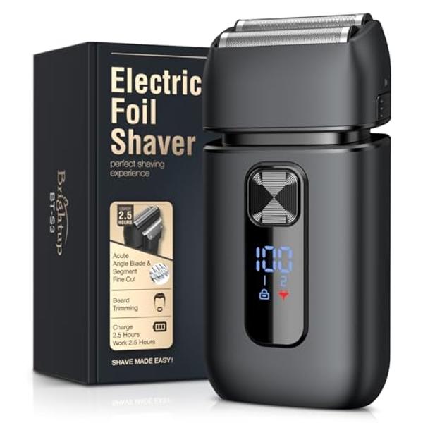Brightup Foil Shaver Electric Razor & Shavers for Men with Trimmer[150 Min Runtime], IPX6 Waterproof Double Floating Blades for Shaving Face, Cordless/Type C Rechargeable/Travel Lo