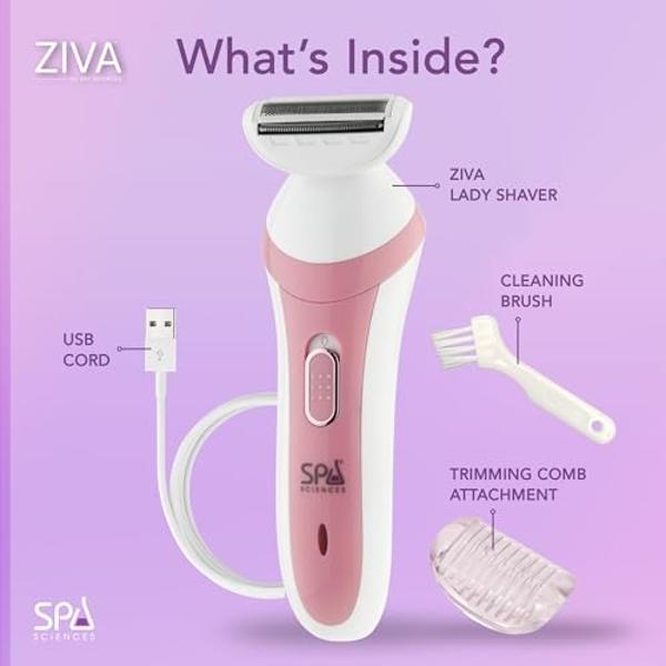 Spa Sciences Ziva Lady Shaver - Advanced Wet & Dry Trimmer - Non-Irritating Shave - for Sensitive Skin - USB Rechargeable - All Skin Types