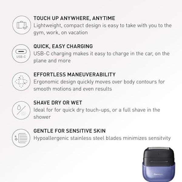 Panasonic Swipe Right Travel Shaver for Women, Portable Electric Razor ...