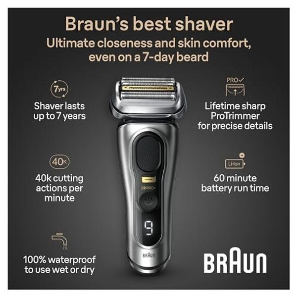 Braun Series 9 9517s PRO+ Electric Razor for Men, 5 Pro Shave Elements & Precision Long Hair ProTrimmer, Charging Stand, Braun’s Best for Smooth Skin, Wet & Dry Electric Razor with