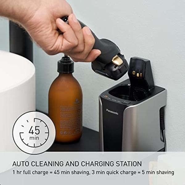 Panasonic Electric Razor for Men, Electric Shaver, ARC5 with Premium Automatic Cleaning and Charging Station, Wet Dry Shaver Men, Cordless Razor, with Pop-Up Trimmer ES-LV97-K, Bla
