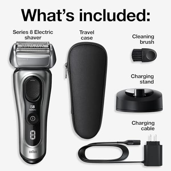 Braun Series 8 Electric Razor for Men, with 4+1 Shaving Elements & Precision Long Hair Trimmer, Close & Gentle Even on Dense Beards, Wet & Dry Electric Razor with 60min Runtime, 85