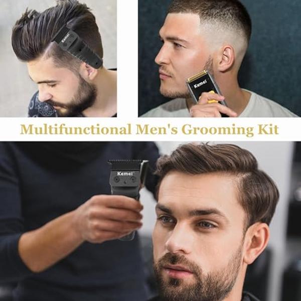 KEMEI Professional Hair Trimmer for Men Cordless, Foil Shaver with Replacement Heads & Nets, Zero Gapped Hair Clippers with T Blade, Electric Head Shavers for Bald Men, KM 2299, KM
