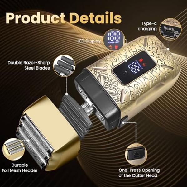 Foil Shavers for Men, Electric Razor with Triple Blades, LED Display, Cordless Rechargeable Shavers for Men, Men's Foil Shaver for Close Shave, Dry & Wet Shave