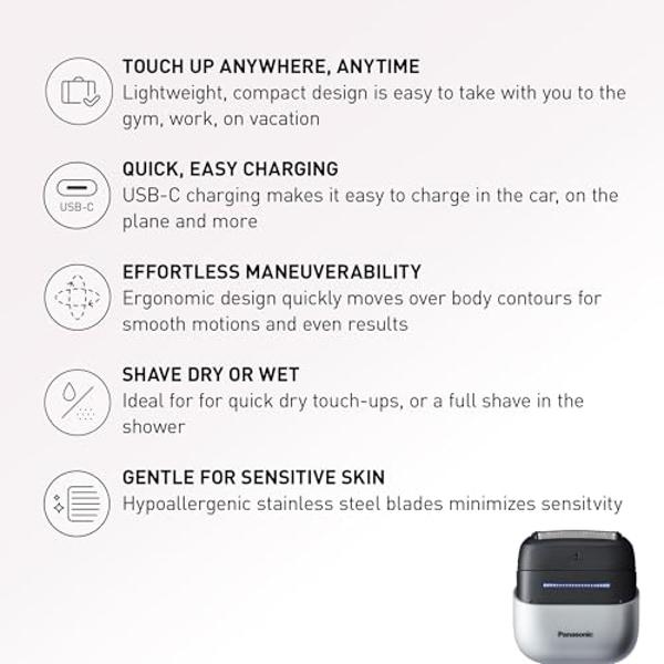 Panasonic Swipe Right Travel Shaver for Women, Portable Electric Razor with USB-C Charging, 3-Blade Cutting System for Dry or Wet Use - ES-CM3A-W
