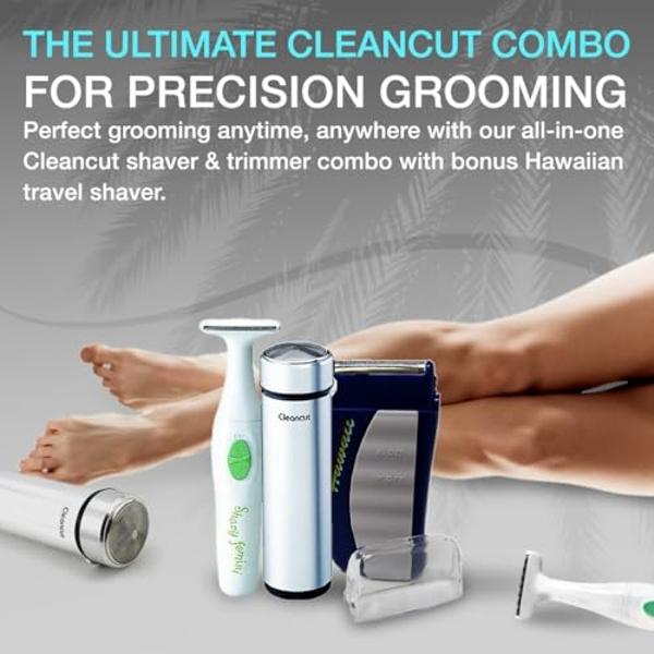 Cleancut Personal Electric Shaver & Trimmer Combo - ES412 Foil Shaver, PS335 Body Trimmer for Men & Women, Rechargeable Cordless Shaver for Face, Pubic, Intimate Areas - Made in Ja