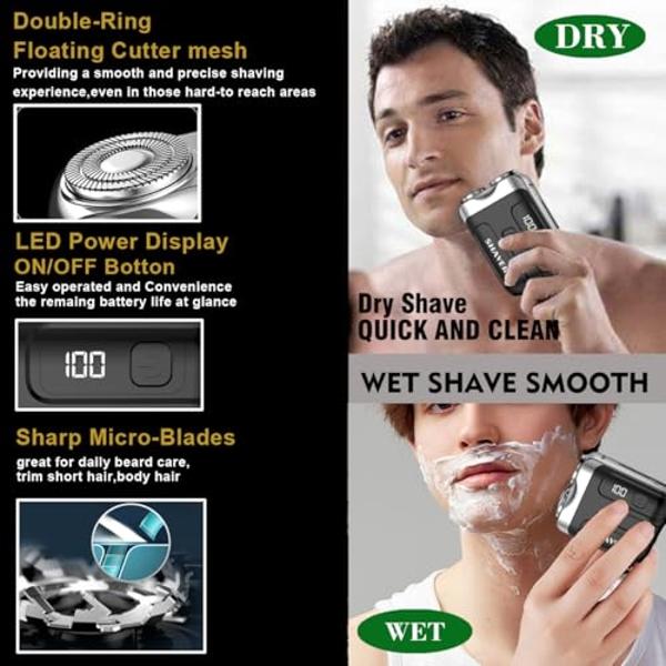 Electric Mini Shaver for Men,Mini Pocket Razor,Dual Floating Head Compact Shaver-LED Power Display,Waterpoof Body&Magnetic Blade-Easy Clean,Great for Travel,car,Home (Black)