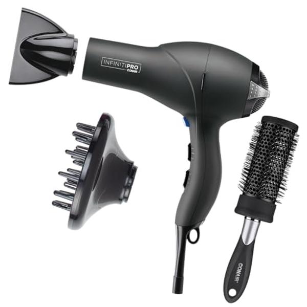 INFINITIPRO by CONAIR Hair Dryer with Diffuser | Salon Performance AC Motor Blow Dryer | Includes Diffuser, Concentrator and Bonus Blow-Out Brush | Grey - Amazon Exclusive | Packag