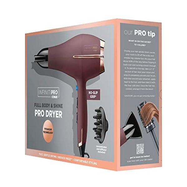 INFINITIPRO BY CONAIR Hair Dryer with Diffuser | AC Motor Pro Hair Dryer with Ceramic Technology | Includes Diffuser and Concentrator | Plum - Amazon Exclusive | Packaging May Vary