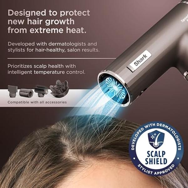 Shark SpeedStyle Pro Flex Professional Performance High-Velocity Hair Dryer System with Scalp Shield & IQ Speed Styling and Drying Suite, Lightweight, Ionic, No Heat Damage, Mocha 