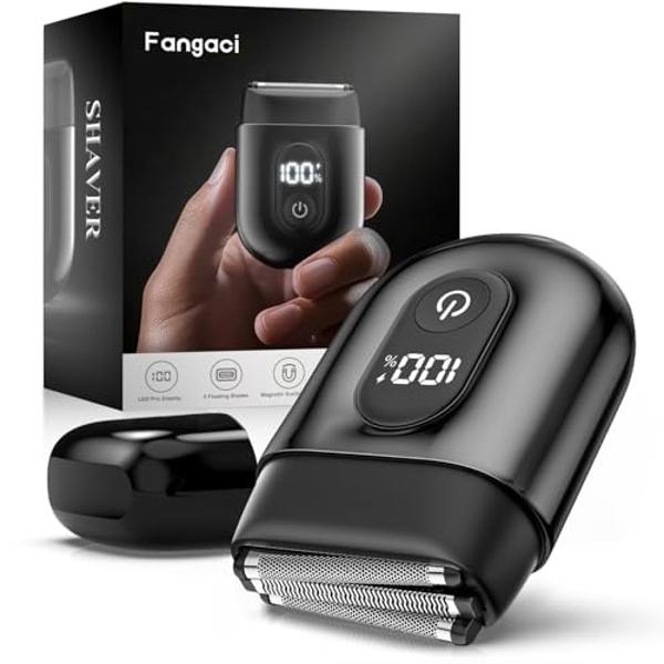 Electric Mini Shaver for Men,Mini Pocket Razor,Dual Floating Head Compact Shaver-LED Power Display,Waterpoof Body&Magnetic Blade-Easy Clean,Great for Travel,car,Home (Black)