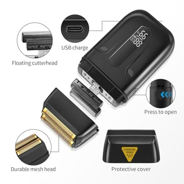 HIENA PRO Professional Reciprocating Electric Shaver for Men, Cordless Beard Trimmer & Bald Head Precision Trimmer, Foil Shaving and Men's Facial Grooming Tool with LED, Gifts for 