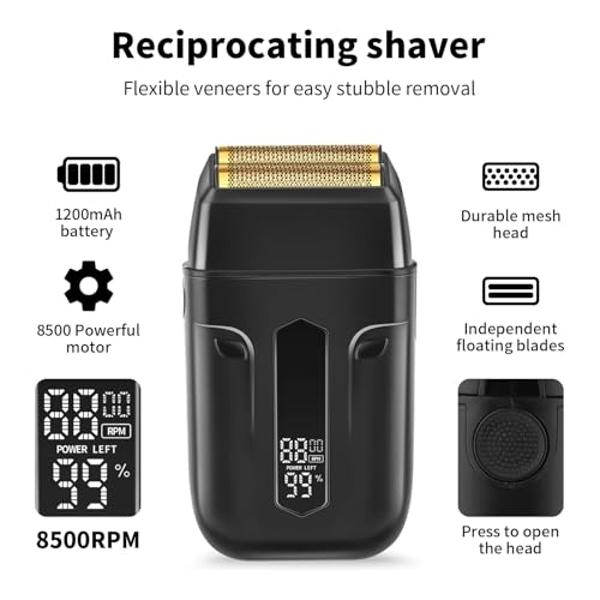 HIENA PRO Professional Reciprocating Electric Shaver for Men, Cordless Beard Trimmer & Bald Head Precision Trimmer, Foil Shaving and Men's Facial Grooming Tool with LED, Gifts for 