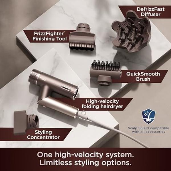 Shark SpeedStyle Pro Flex Professional Performance High-Velocity Hair Dryer System with Scalp Shield & IQ Speed Styling and Drying Suite, Lightweight, Ionic, No Heat Damage, Mocha 