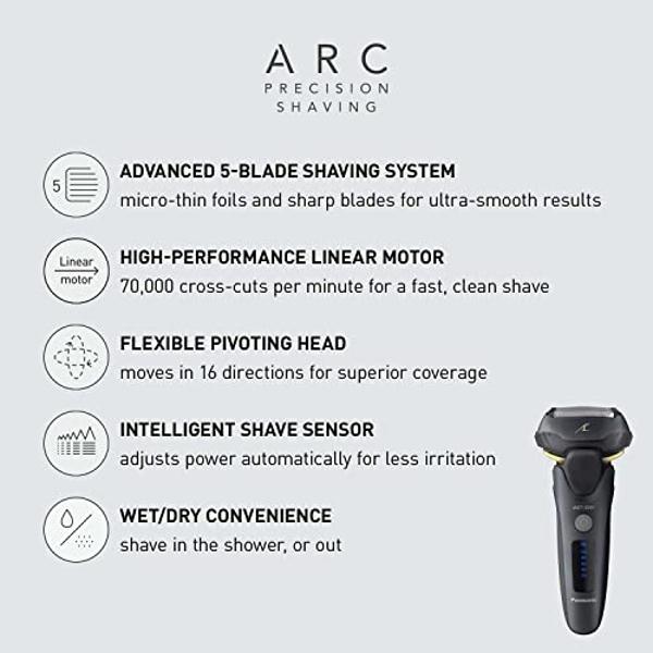 Panasonic ARC5 Electric Razor for Men with Pop-up Trimmer, Wet Dry 5-Blade Electric Shaver with Intelligent Shave Sensor and 16D Flexible Pivoting Head - ES-LV67-K (Black) (Renewed