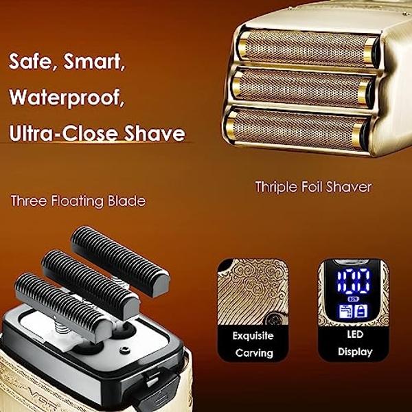VGR Gifts for him Hair Trimmer & Electric Razor for Men, Foil Shaver, Beard Trimmer, T Liners Barber Kit, Men’s Grooming Kit with Triple Blades Cordless