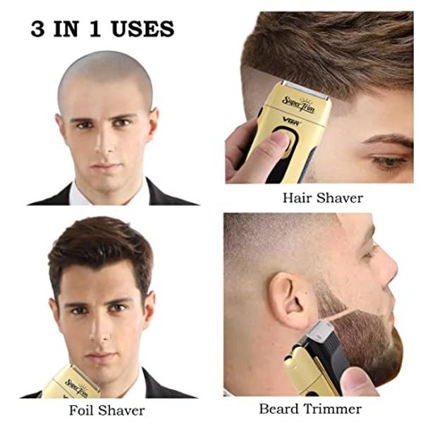 VGR Double Foil Professional Electric Shaver for Men 3 Adjustable Speeds Electric Razors Head Shaver for Bald Men Hair Beard Trimmer with 2 Head Barber Supplies Gifts for Fathers H
