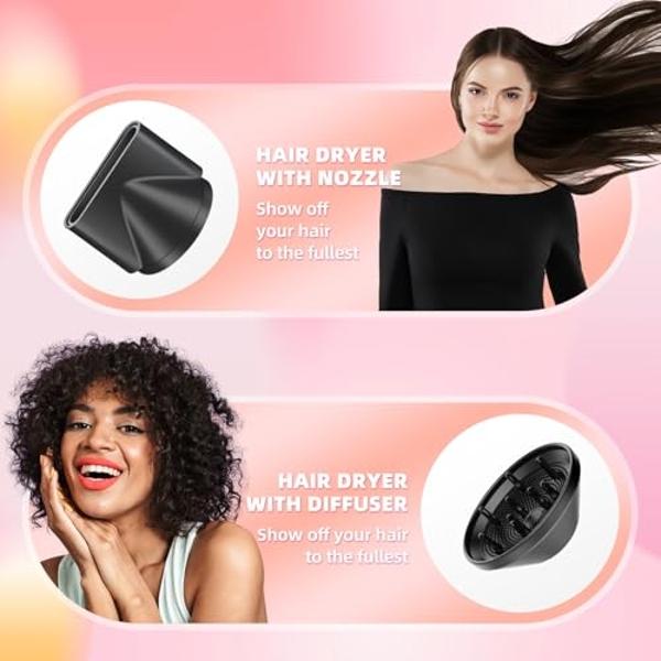 LOVEPS Hair Blow Dryer with Diffuser, 1800W Ionic Blow Dryer, Foldable Handle Travel Hair Dryer, Constant Temperature Hair Care Without Hair Damage, Rose Gold