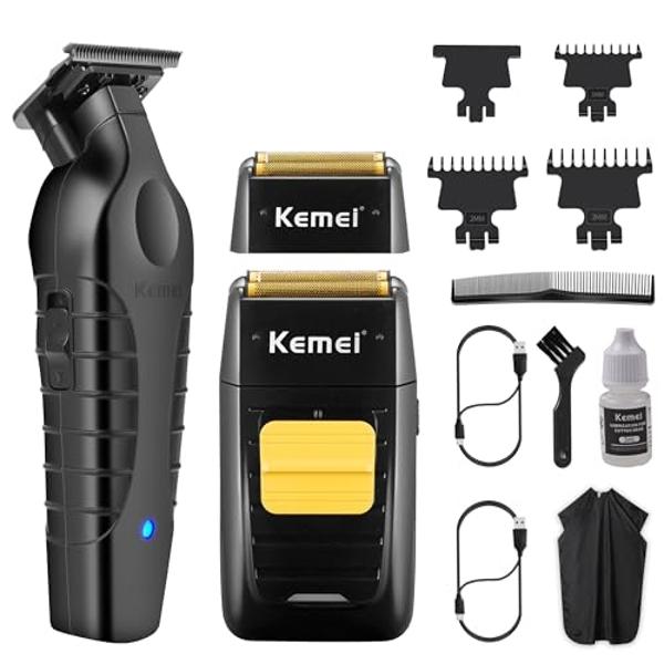 KEMEI Professional Hair Trimmer for Men Cordless, Foil Shaver with Replacement Heads & Nets, Zero Gapped Hair Clippers with T Blade, Electric Head Shavers for Bald Men, KM 2299, KM
