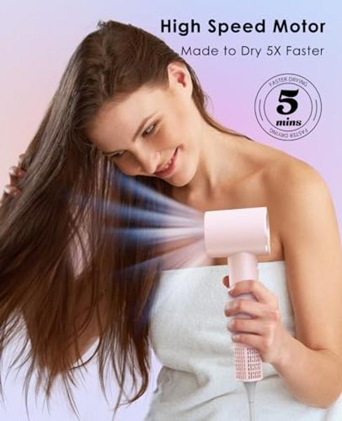 Hair Dryer, High-Speed Ionic Low Noise Blow Dryer with Brushless Motor for Fast Drying, Thermo-Control Quiet Compact Hair Blow Dryer with Magnetic Diffuser for Curly Hair for Home 