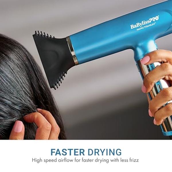 BaBylissPRO Nano Titanium Professional Nano Light Ionic Dual-Voltage Lightweight Hair Dryer in Black, Portable Travel Professional Styling Tool with Diffuser, Blow Dryer Set for Al