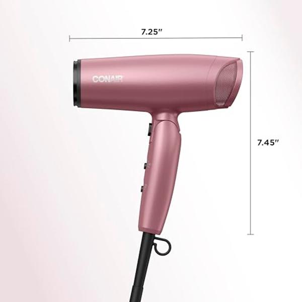 Conair Hair Dryer with Diffuser and Folding Handle, Travel Friendly Hair Dryer, Radiance Boost Blow Dryer for Less Frizz, More Shine, and Irresistibly Silky Hair, Includes Diffuser