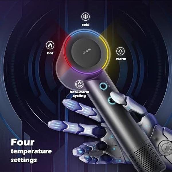 Hair Dryer, High-Speed Ionic Low Noise Blow Dryer with Brushless Motor for Fast Drying, Thermo-Control Quiet Compact Hair Blow Dryer with Magnetic Diffuser for Curly Hair for Home 