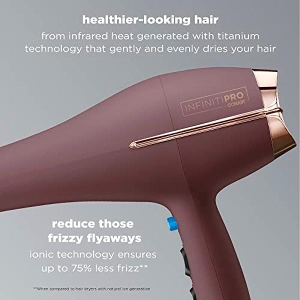 INFINITIPRO BY CONAIR Hair Dryer with Diffuser | AC Motor Pro Hair Dryer with Ceramic Technology | Includes Diffuser and Concentrator | Plum - Amazon Exclusive | Packaging May Vary