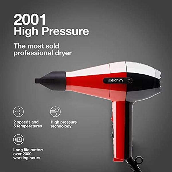 ELCHIM 2001 High Pressure Professional Hair Dryer - Red/Black , 1 Count (Pack of 1)