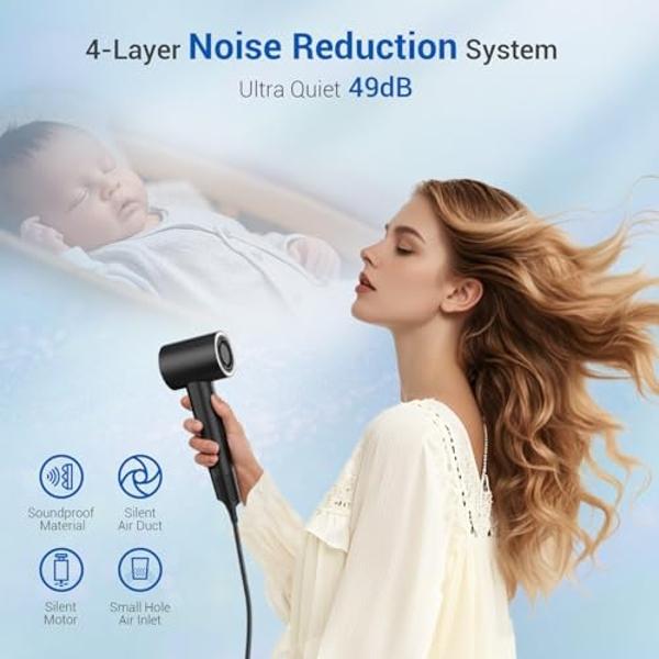 2025 New Hair Blower Dryer, warmmama High Speed Hair Dryers Ionic for Curly Hair, Quiet Thermo-Control Portable Hair Dryer with Diffuser and Nozzle for Home Travel, White