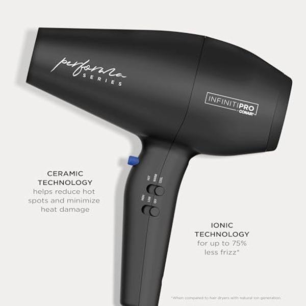 Conair Infiniti Pro Hair Dryer with Diffuser Plus 2 Other Attachments and Drawstring Storage Bag | Performa Series Hair Dryer | Blow Dryer with Professional Performance Motor | Bla