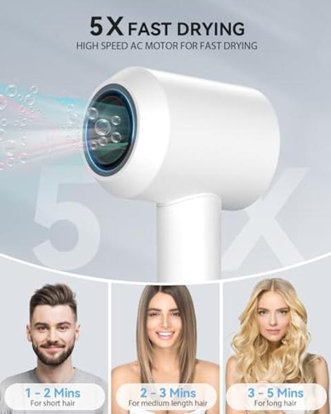 2025 New Hair Blower Dryer, warmmama High Speed Hair Dryers Ionic for Curly Hair, Quiet Thermo-Control Portable Hair Dryer with Diffuser and Nozzle for Home Travel, White