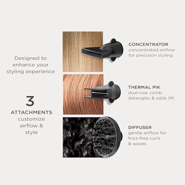 Conair Infiniti Pro Hair Dryer with Diffuser Plus 2 Other Attachments and Drawstring Storage Bag | Performa Series Hair Dryer | Blow Dryer with Professional Performance Motor | Bla